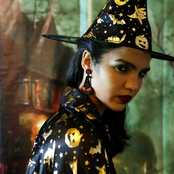 Halloween Earrings Ghost Face Earrings Witch Magic Hat Earrings - Picture 7 of 7